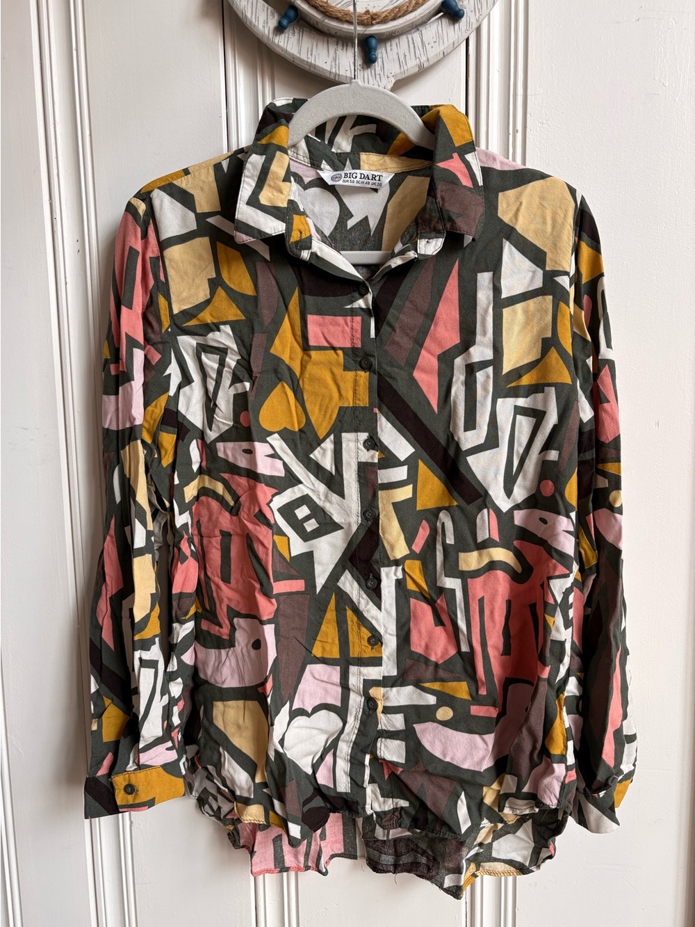 Abstract-Print Button Front Blazer Jacket in Multi-Color by Big Dart